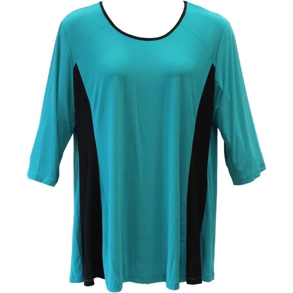 Caribe Women's Teal Tunic with Black Side Trim  1X - Picture 2 of 2